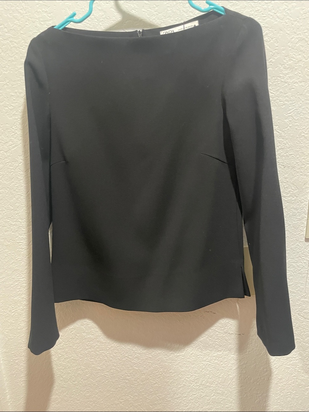 Zara Black Long-Sleeve Boatneck Top with Subtle Side Slits